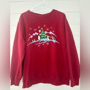 Blair‎ Penguin Christmas Sweatshirt Red Holiday Graphic Pullover Womens